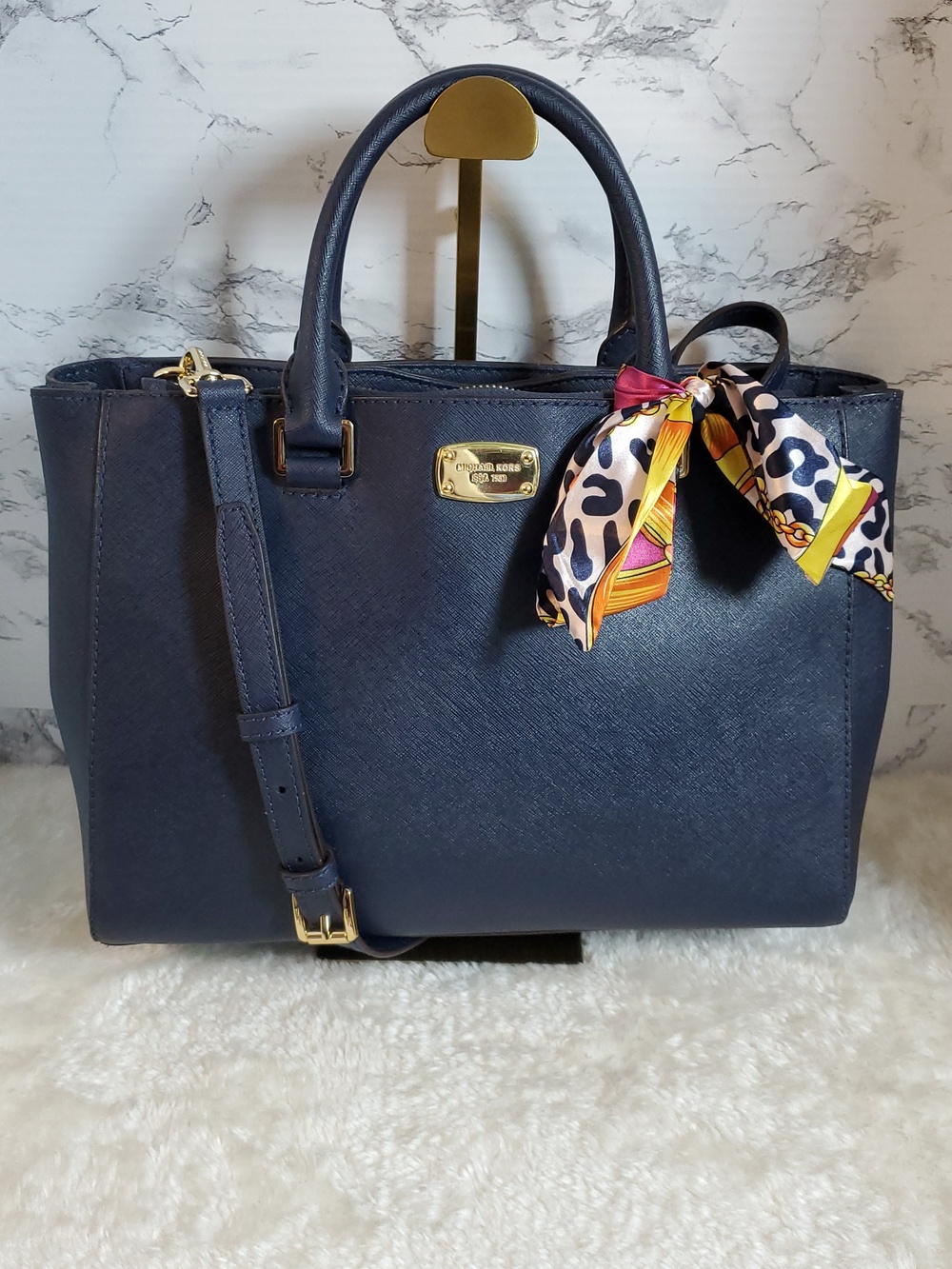 Michael Kors Kellen Medium Satchel Dark Blue Saffiano Leather